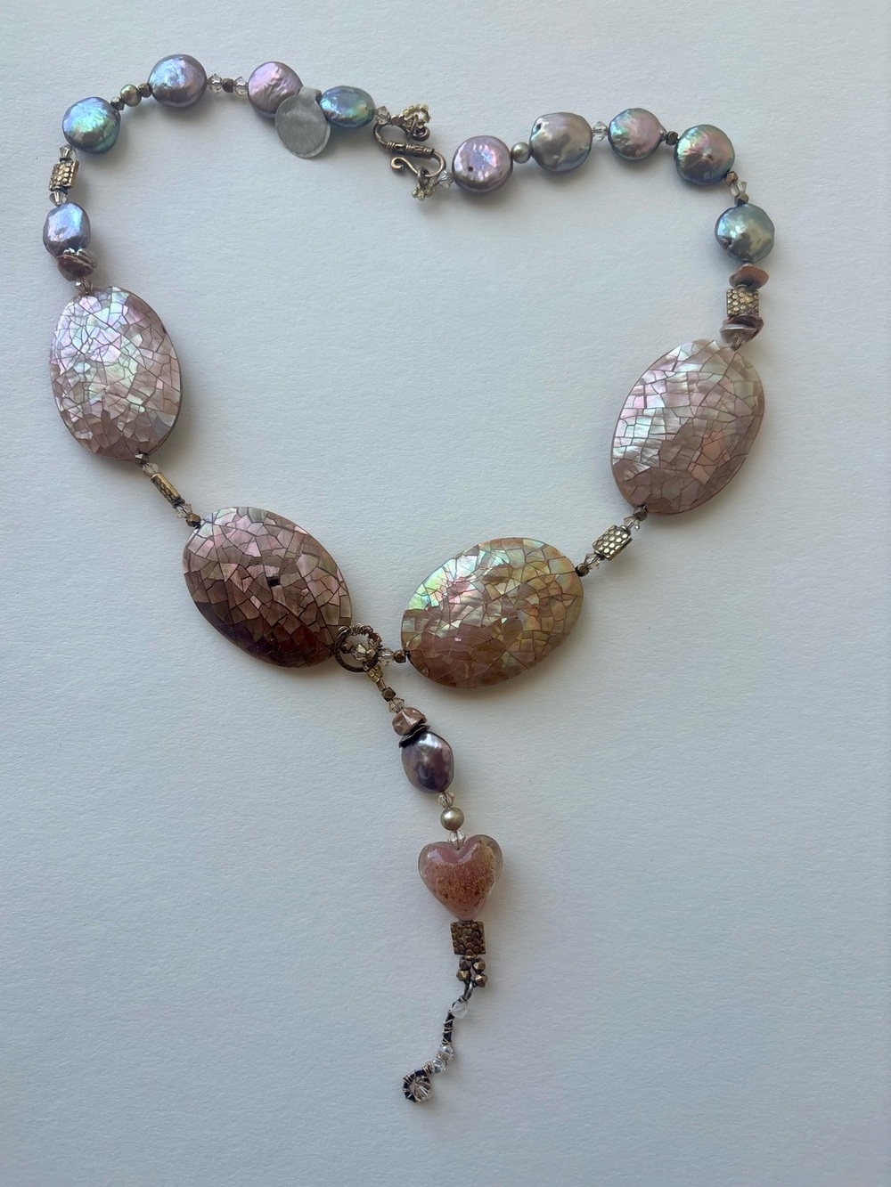 Iridescent Pink Mosaic Bead Drop Necklace